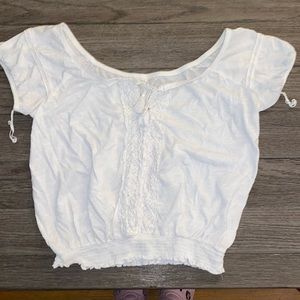 Aeropostale cream white cropped blouse with front lace, women’s medium.